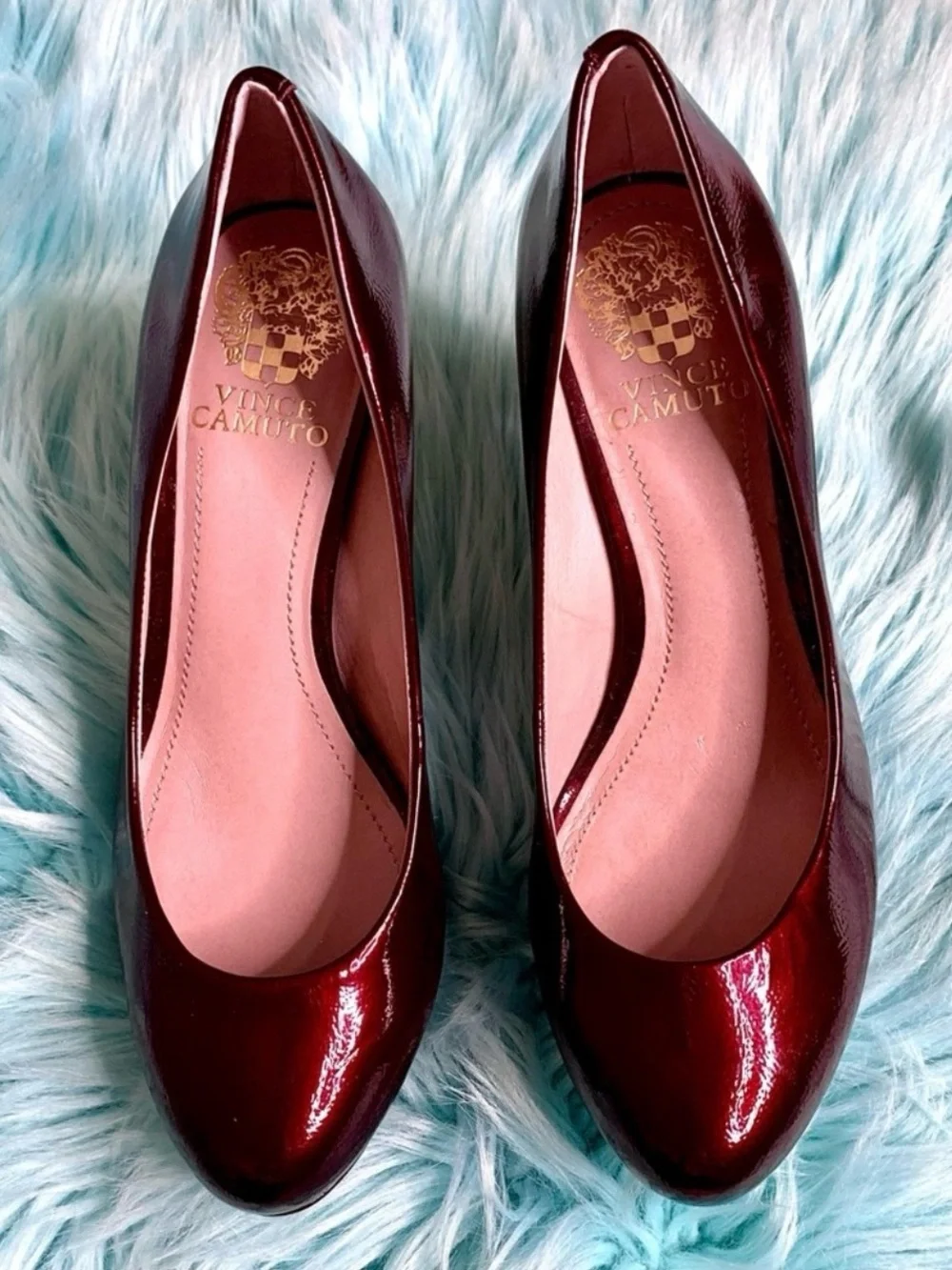 Vince Camuto Patent Leather Dark Red Vintage Heels Women’s 7 Low Platform